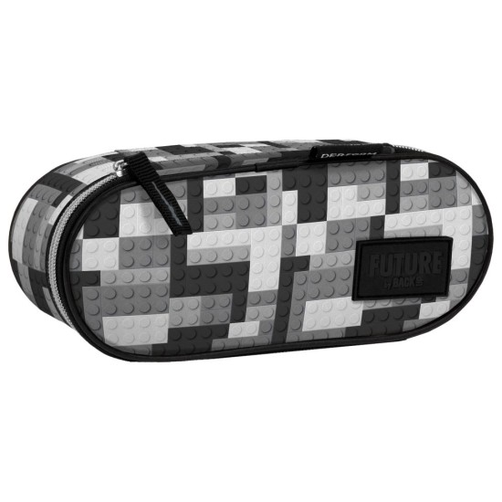 Egyrekeszes ovális tolltartó fiúknak, lego, black-white