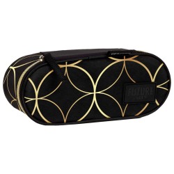 Egyrekeszes ovális tolltartó lányoknak, art deco, black-gold