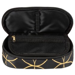 Egyrekeszes ovális tolltartó lányoknak, art deco, black-gold