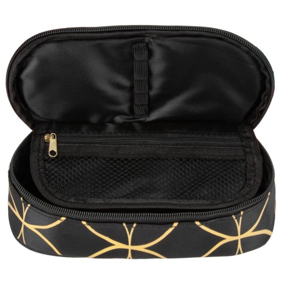 Egyrekeszes ovális tolltartó lányoknak, art deco, black-gold