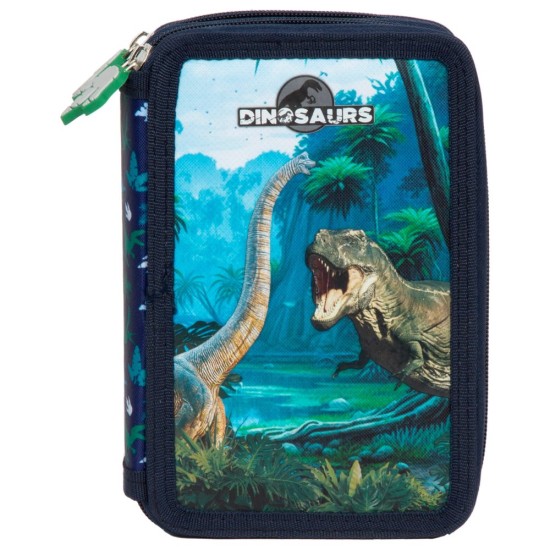 Kétemeletes tolltartó, felszerelt, dinoszauruszos, kék