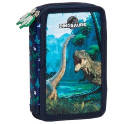 Kétemeletes tolltartó, felszerelt, dinoszauruszos, kék