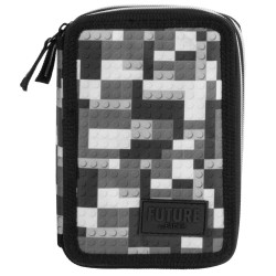 Kétemeletes tolltartó fiúknak, felszerelt, lego, black-white