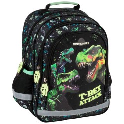 Kétrekeszes elsős iskolatáska és hátizsák fiúknak, dinoszauruszos, T-Rex Attack