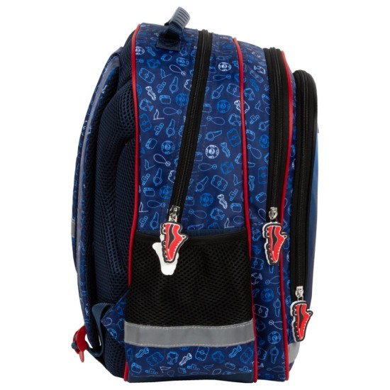 Kétrekeszes elsős iskolatáska és hátizsák fiúknak, focis, Football cup, kék