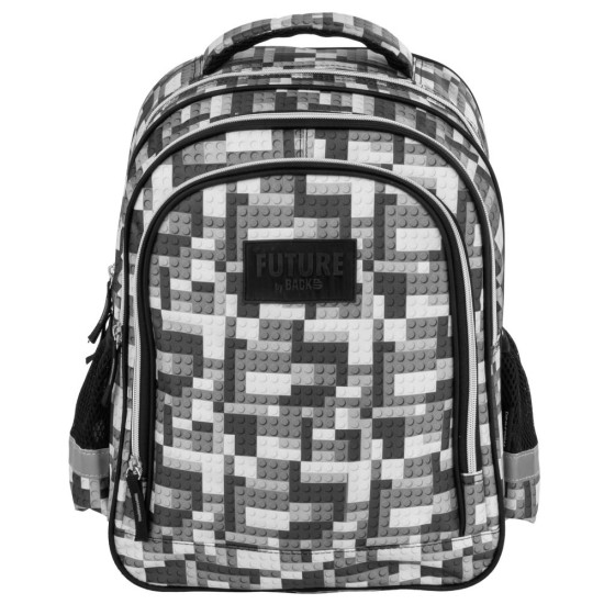 Kétrekeszes elsős iskolatáska és hátizsák fiúknak, lego, black - white