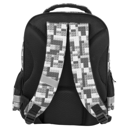 Kétrekeszes elsős iskolatáska és hátizsák fiúknak, lego, black - white