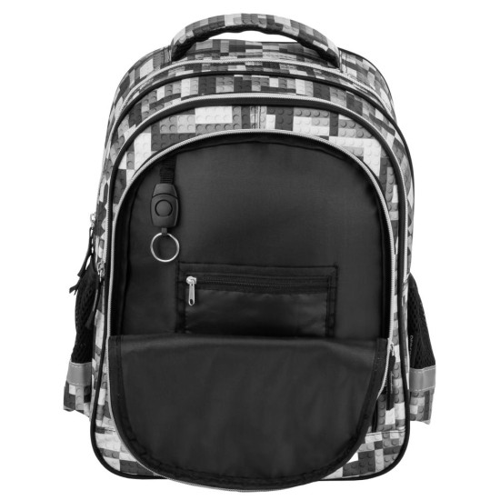 Kétrekeszes elsős iskolatáska és hátizsák fiúknak, lego, black - white