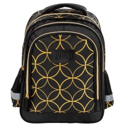 Kétrekeszes elsős iskolatáska és hátizsák lányoknak, art deco, black-gold