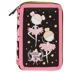 Kétrekeszes emeletes tolltartó felszereléssel, Ballet shoes, rózsaszín