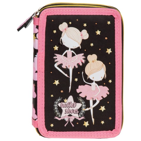Kétrekeszes emeletes tolltartó felszereléssel, Ballet shoes, rózsaszín