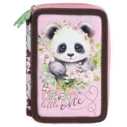 Kétrekeszes emeletes tolltartó felszereléssel lányoknak, Panda mania