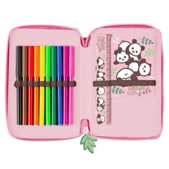 Kétrekeszes emeletes tolltartó felszereléssel lányoknak, Panda mania