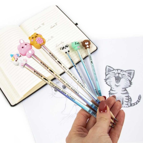 Kidea állatfigurás HB ceruzák (nyuszi, hörcsög, panda, mackó, unikornis és cica figurákkal)
