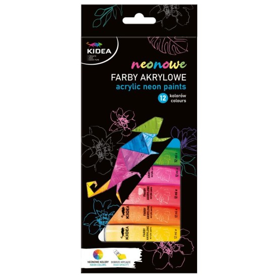 Kidea neon akrilfesték készlet – 12 × 12 ml