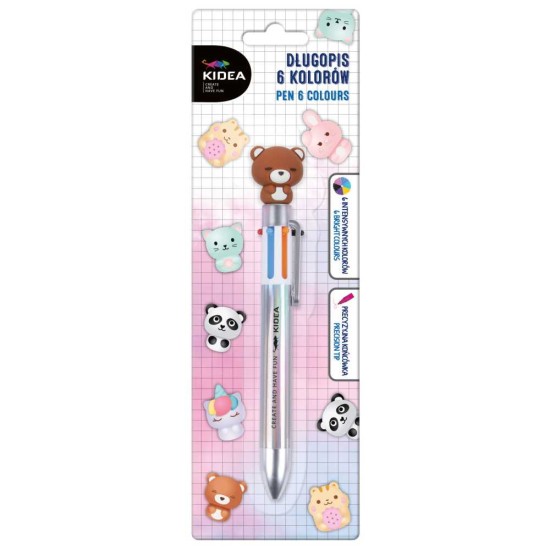 Többszínű toll állatmintás figurával, 6 az 1-ben toll