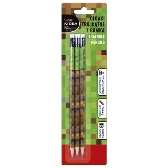 Minecraft Gamer háromszög alakú grafit HB ceruza radírral