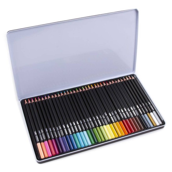 Háromszög alakú színes ceruzák, fémdobozban, 36 színben - Kidea