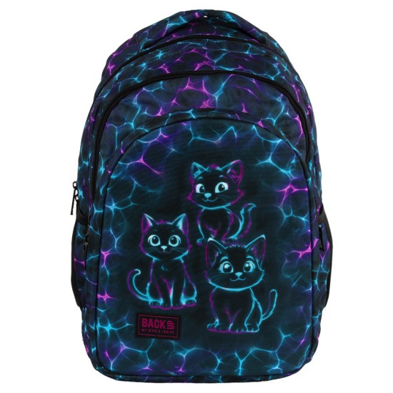 BackUp iskolatáska, hátizsák lányoknak, Neon Vibes, cicás, 3 az 1-ben
