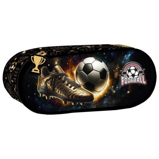 BackUp egyrekeszes ovális tolltartó fiúknak, Golden Ball, focis