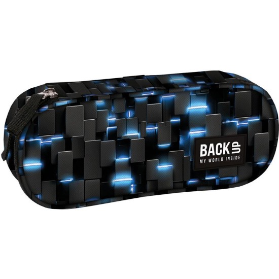 BackUp egyrekeszes ovális tolltartó fiúknak, Iron blue