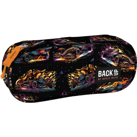 BackUp egyrekeszes ovális tolltartó fiúknak, versenyautós