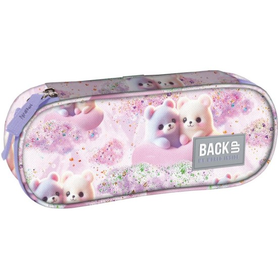 BackUp egyrekeszes ovális tolltartó lányoknak, felhőmacik