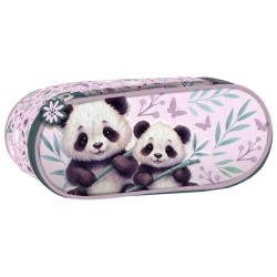 BackUp egyrekeszes ovális tolltartó lányoknak, Sweet Panda, rózsaszín