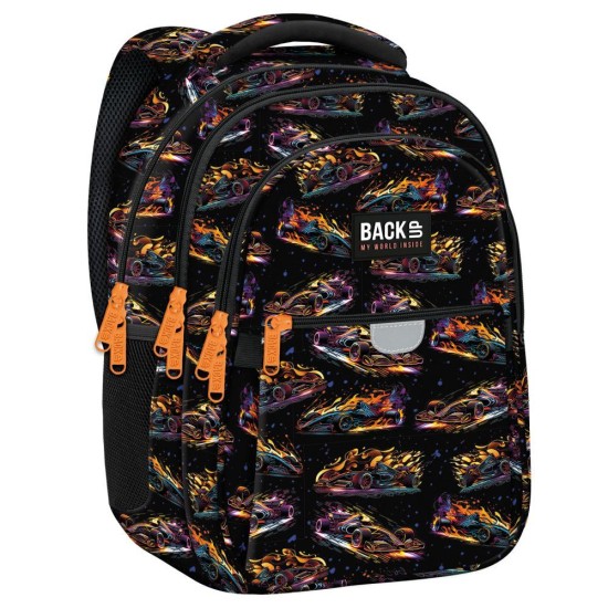 BackUp gyerek iskolatáska, hátizsák fiúknak, háromrekeszes, versenyautós
