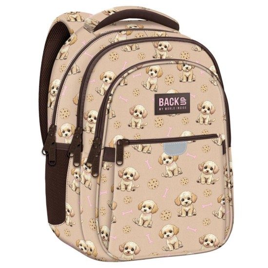 BackUp gyerek iskolatáska, hátizsák lányoknak, háromrekeszes, kutyás, barna