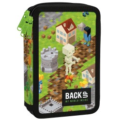 BackUp háromrekeszes, emeletes tolltartó fiúknak, felszereléssel Minecraft Gamer