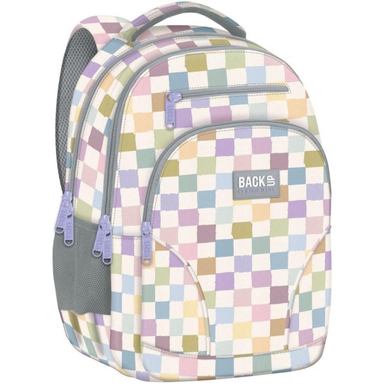 BackUp háromrekeszes iskolatáska, hátizsák lányoknak, pasztell pepita
