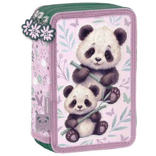 BackUp háromrekeszes kihajtható tolltartó lányoknak, Sweet Panda, rózsaszín