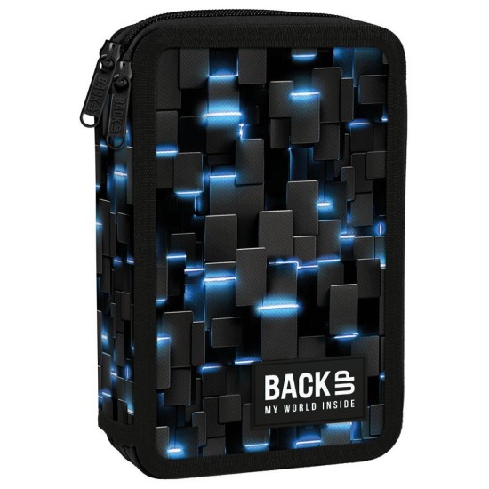 BackUp kétrekeszes emeletes tolltartó felszereléssel fiúknak, Iron Blue