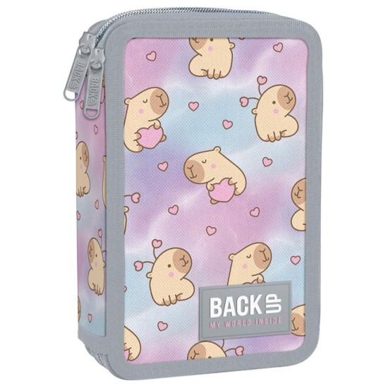 BackUp kétrekeszes emeletes tolltartó felszereléssel lányoknak, mini kapibara