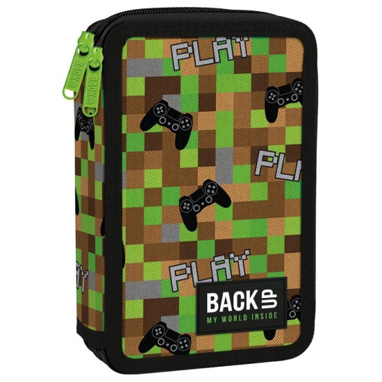 BackUp kétrekeszes emeletes tolltartó fiúknak, felszereléssel, Minecraft Pixel