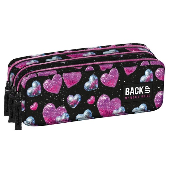 BackUp téglalap alakú tolltartó lányoknak, csillogó szívecskés