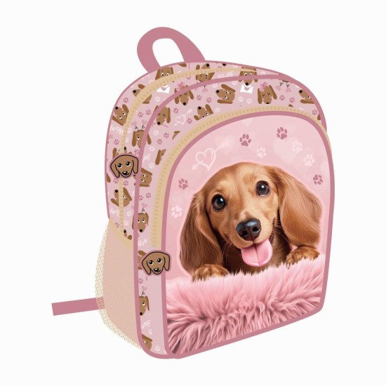 Cleo & Frank kétrekeszes óvodai hátizsák lányoknak, kiskutyás, rózsaszín