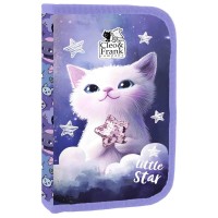 Cleo & Frank kiscicás egyrekeszes kihajtható tolltartó felszereléssel lányoknak, lila, Little Star