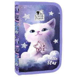 Cleo & Frank kiscicás egyrekeszes kihajtható tolltartó felszereléssel lányoknak, lila, Little Star