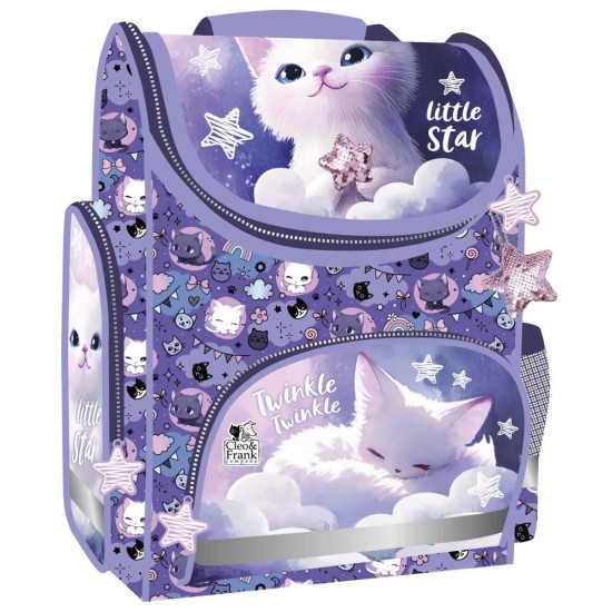 Cleo & Frank kiscicás ergonomikus iskolatáska, hátizsák lányoknak, lila, Little Star