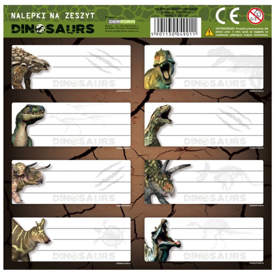 Backup füzetcimke, iskolai matrica könyvekhez és füzetekhez, dinoszauruszos mintával