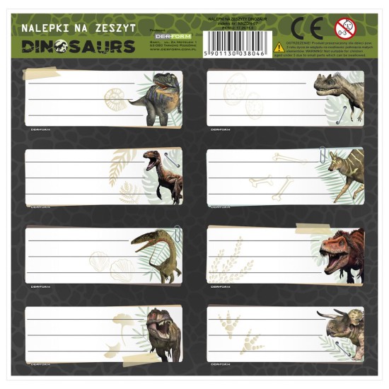 Backup füzetcimke, iskolai matrica könyvekhez és füzetekhez, dinoszauruszos mintával