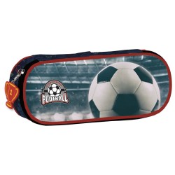 Egyrekeszes, cipzáras tolltartó fiúknak, ovális, focis, World Cup