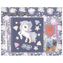 Gyémántos napló lakattal, 3 színű tollal, csillámpóni, Shine Unicorn