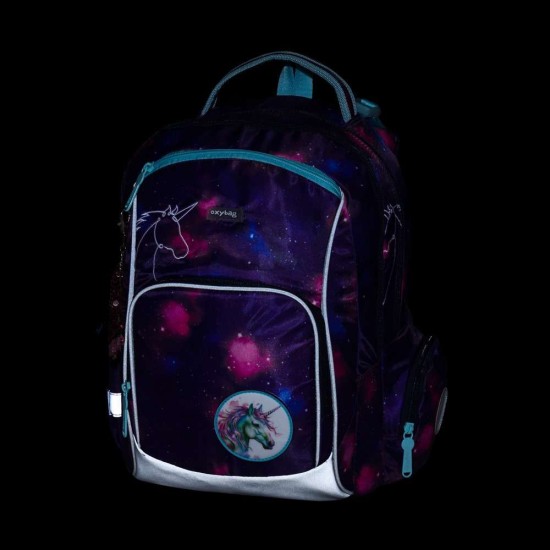 OXY GO UNICORN iskolatáska, tolltartó és tornazsák szett lányoknak, unikornis égbolt, 3 részes szett