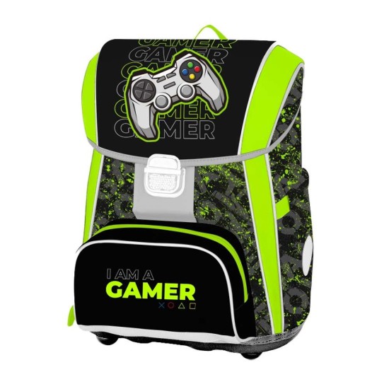 Premium Cool Gamer ergonomikus iskolatáska és hátizsák fiúknak, neonzöld - fekete, Oxybag