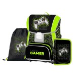 Premium Cool Gamer ergonomikus iskolatáska szett tolltartóval és tornazsákkal fiúknak - 3 részes szett, neonzöld – fekete, Oxybag