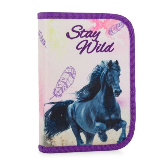 PREMIUM ONE HORSE lovas dekorációval készült csatos iskolatáska szett, tolltartóval és tornazsákkal lányoknak, 3 részes szett - Oxybag