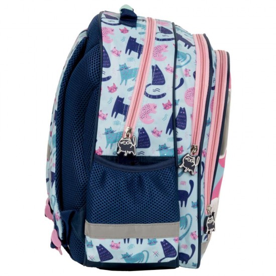 Cleo & Frank ergonómikus iskolatáska és hátizsák, kék-rózsaszín, cicás